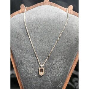 Coach Rose-Gold Pave Crystal "C" Logo Pendant Necklace With Adjustable Chain